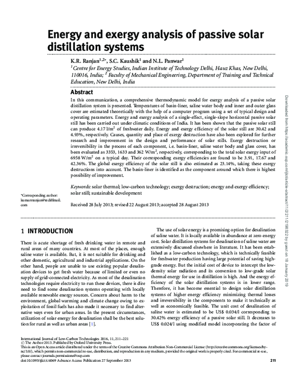 (PDF) Energy and exergy analysis of passive solar distillation systems