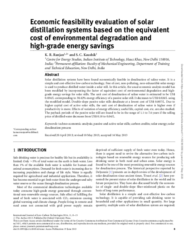 (PDF) Economic feasibility evaluation of solar distillation systems ...
