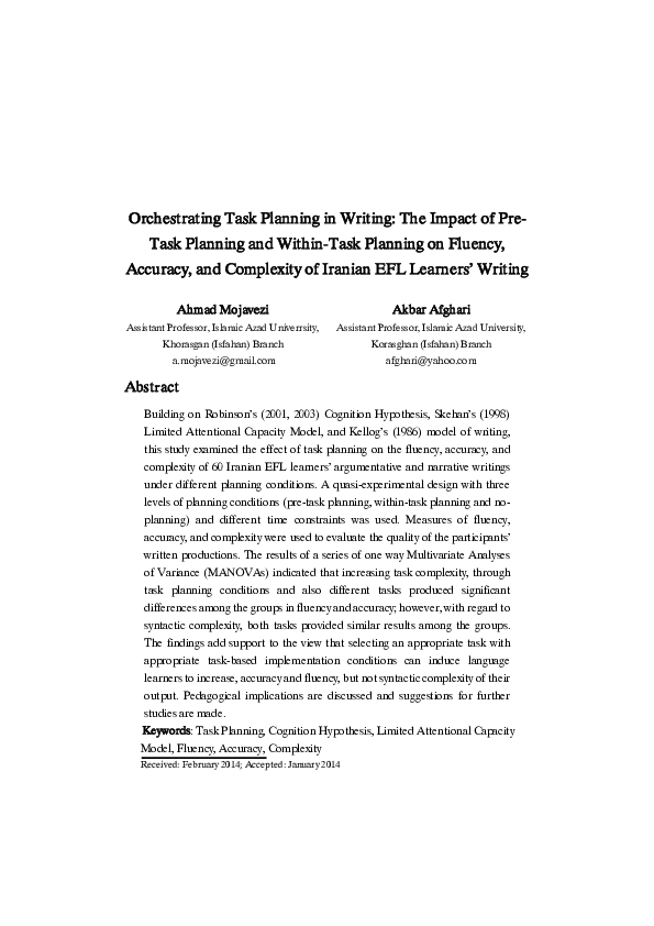 (PDF) Orchestrating Task Planning in Writing: The Impact of Pre-Task ...