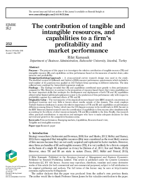 (PDF) The contribution of tangible and intangible resources, and ...