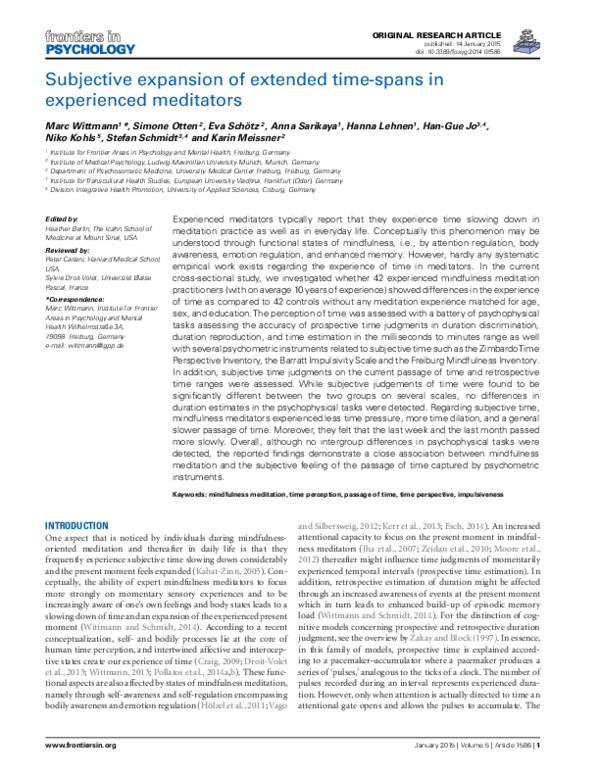 (PDF) Subjective expansion of extended time-spans in experienced meditators