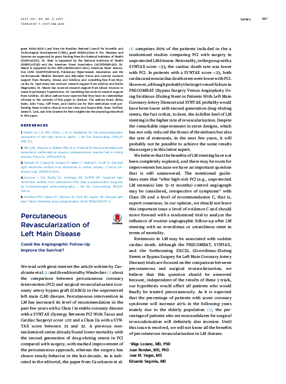 (PDF) Percutaneous Revascularization of Left Main Disease