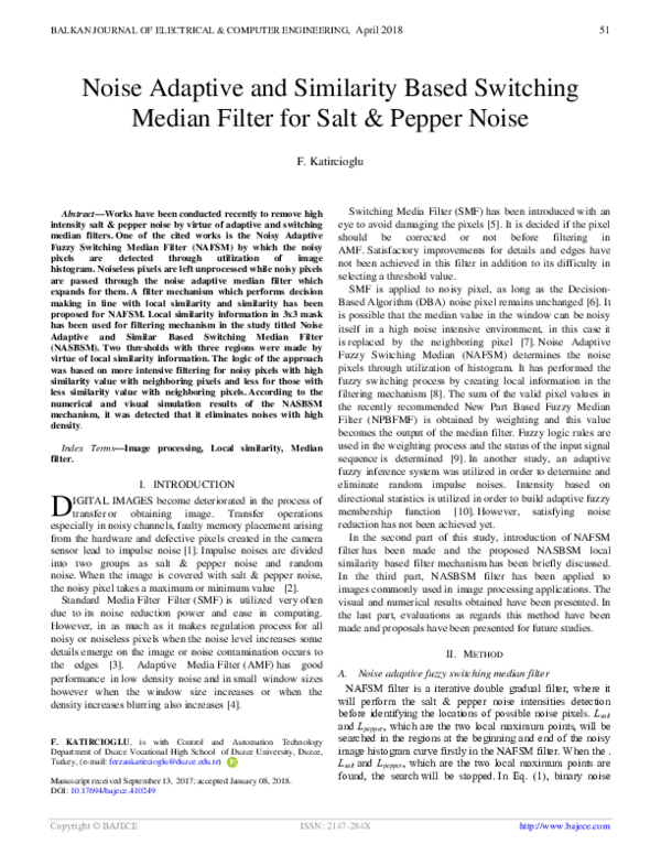 (PDF) Noise Adaptive and Similarity Based Switching Median Filter for ...