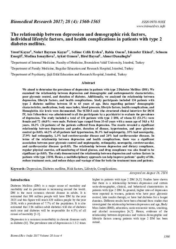 (PDF) The relationship between depression and demographic risk factors ...