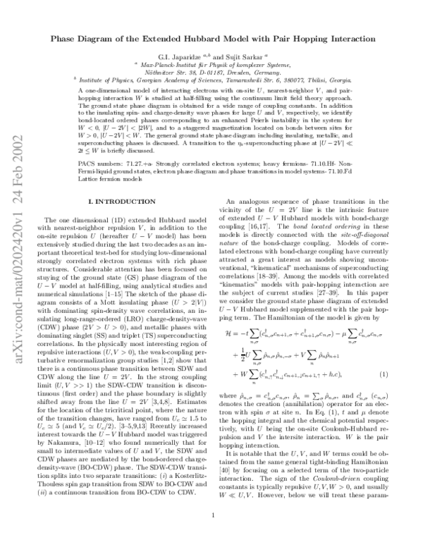 (PDF) Phase diagram of the extended hubbard model with pair hopping ...
