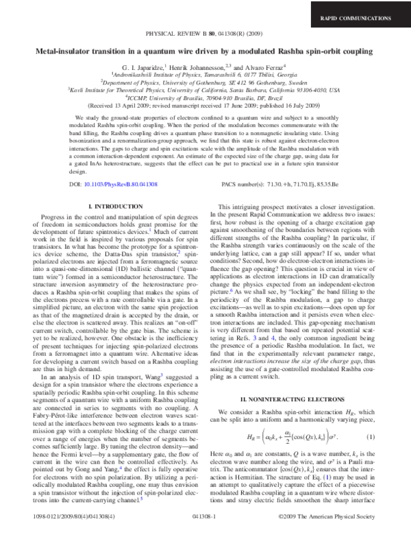 (PDF) Metal-insulator transition in a quantum wire driven by a ...