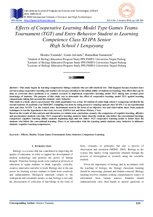 (PDF) Effects of Cooperative Learning Model Type Games Teams Tournament ...