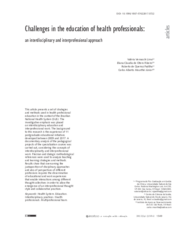 (PDF) Challenges in the education of health professionals : an ...