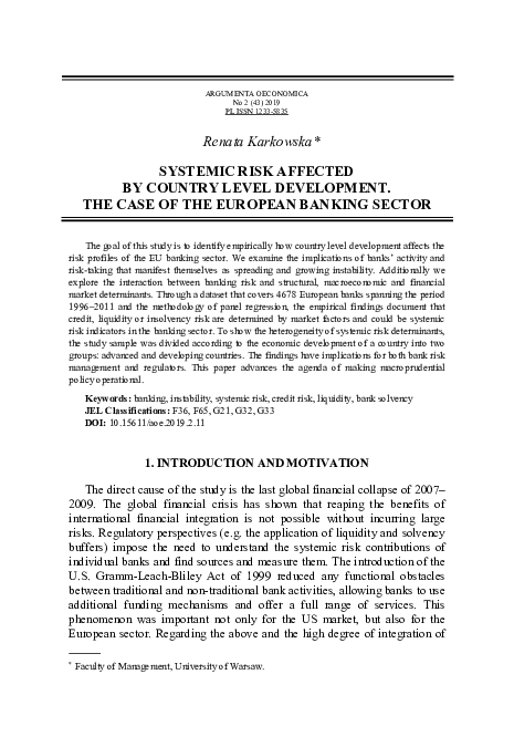 (PDF) Systemic risk affected by country level development. The case of ...