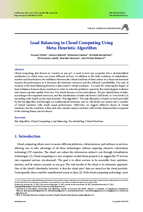 (PDF) Load Balancing in Cloud Computing Using Meta-Heuristic Algorithm