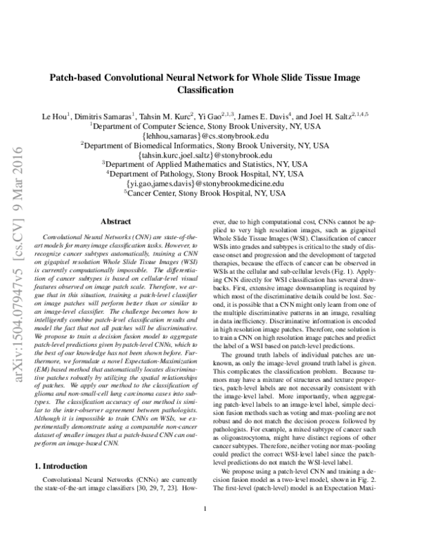 (PDF) Patch-based Convolutional Neural Network for Whole Slide Tissue ...