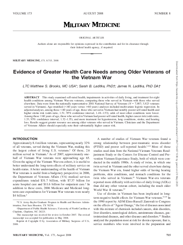 (PDF) Evidence of greater health care needs among older veterans of the ...
