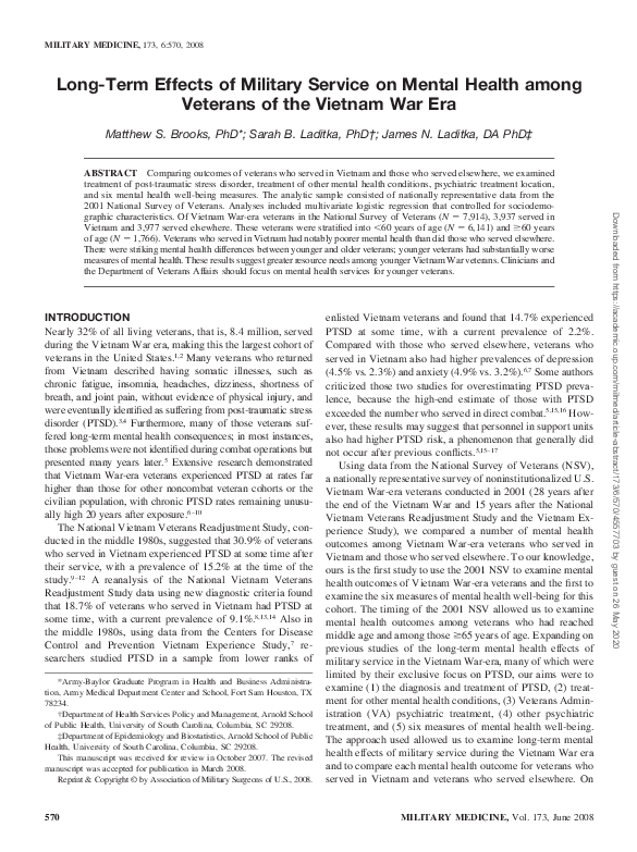 (PDF) Long-Term Effects of Military Service on Mental Health among ...