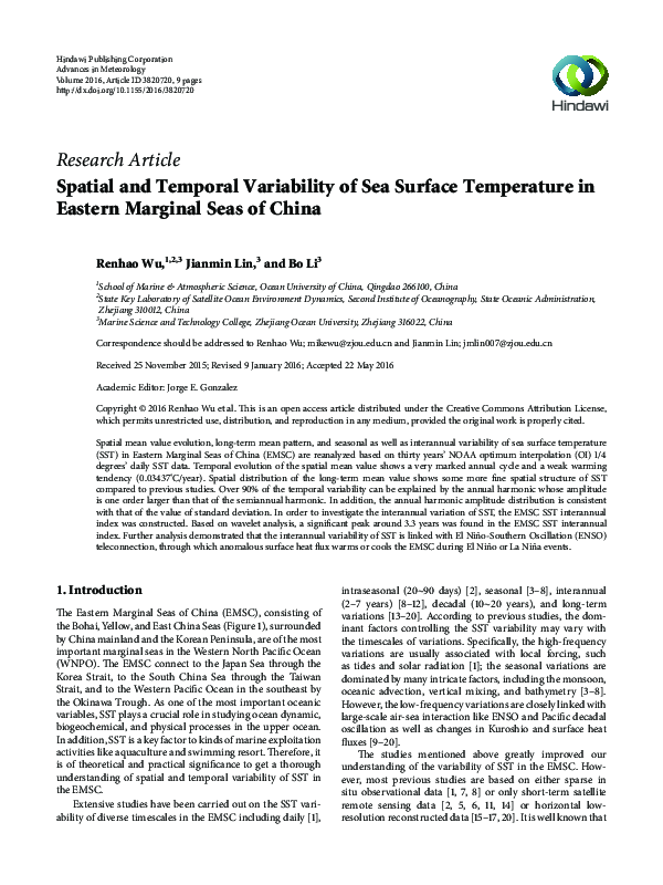 (PDF) Spatial and temporal variability of the sea surface temperature ...
