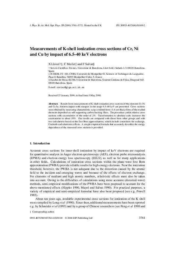 (PDF) Measurements of the K-shell ionization cross-sections in 25Mn ...