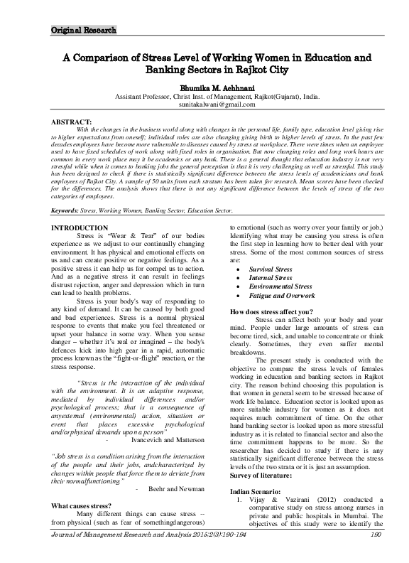 (PDF) A Comparison of Stress Level of Working Women in Education and ...
