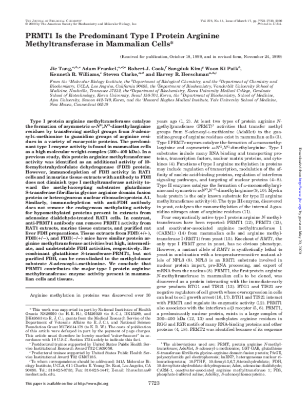 (PDF) PRMT1 Is the Predominant Type I Protein Arginine ...