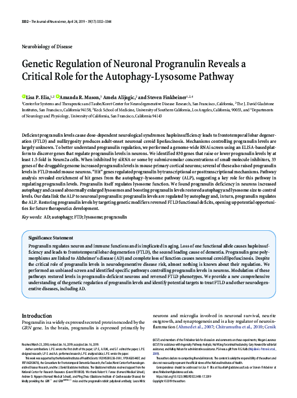 (PDF) Genetic Regulation of Neuronal Progranulin Reveals a Critical ...