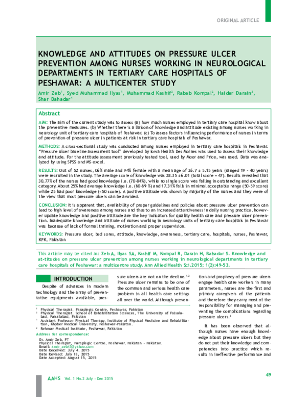 (PDF) Knowledge and Attitudes on Pressure Ulcer Prevention Among Nurses ...