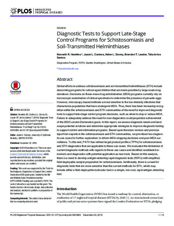 (PDF) Diagnostic Tests to Support LateStage Control Programs for