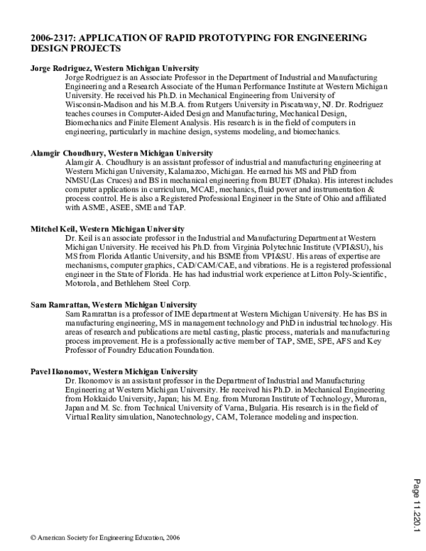 (PDF) Application Of Rapid Prototyping For Engineering Design Projects