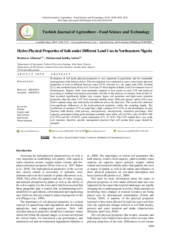 (PDF) Hydro-Physical Properties of Soils under Different Land Uses in ...