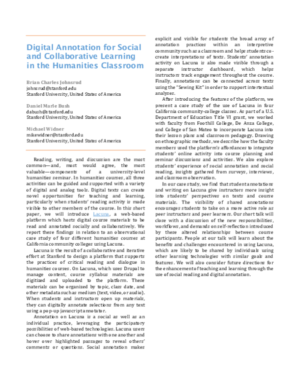 (PDF) Digital Annotation for Social and Collaborative Learning in the ...