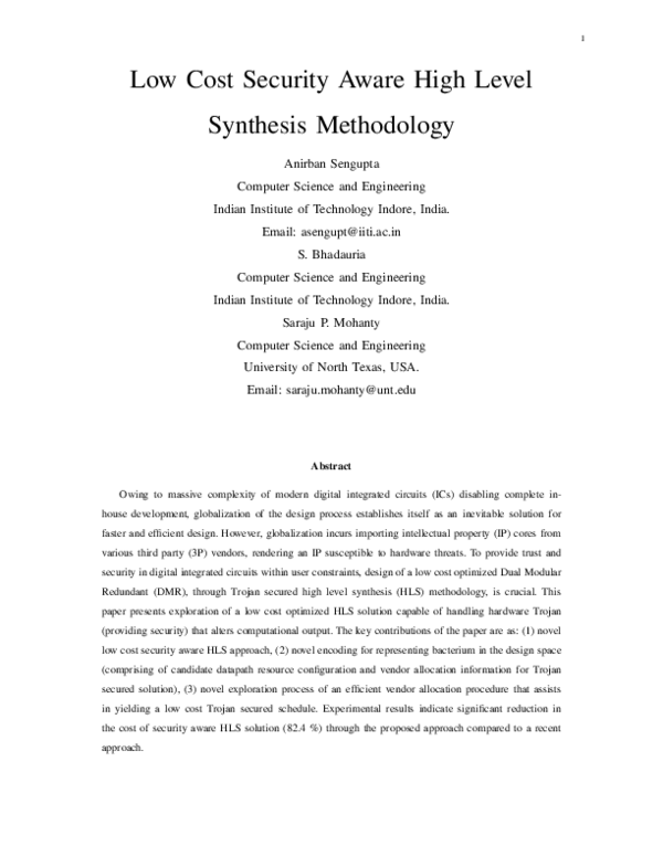 (PDF) Low Cost Security Aware High Level Synthesis Methodology