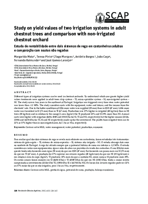 (PDF) Study on yield values of two irrigation systems in adult chestnut ...