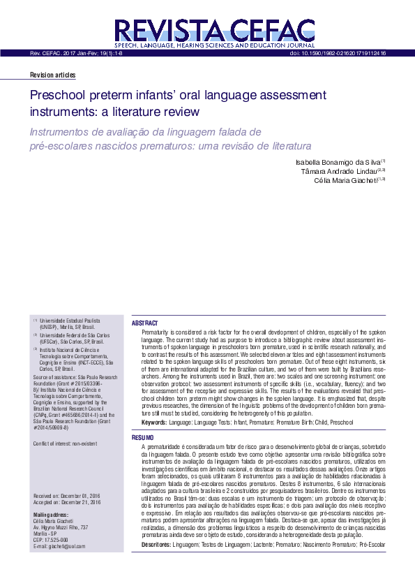 (PDF) Preschool preterm infants ’ oral language assessment instruments ...
