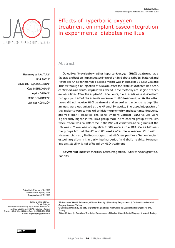 (PDF) Effects of hyperbaric oxygen treatment on implant ...