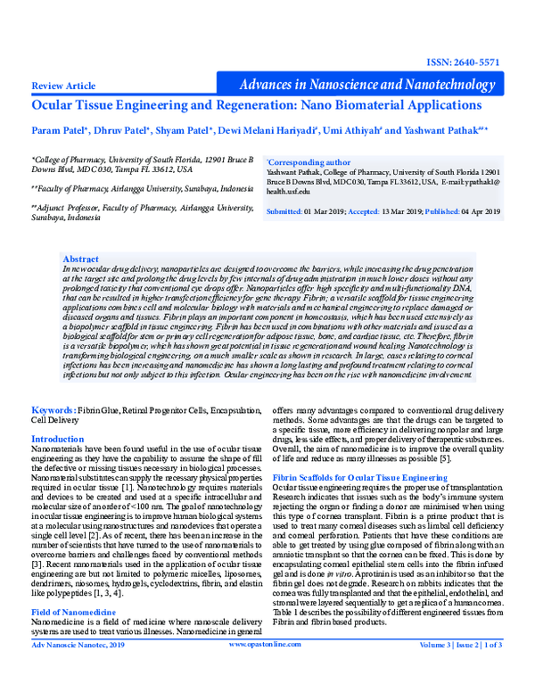 (PDF) Ocular Tissue Engineering and Regeneration: Nano Biomaterial ...