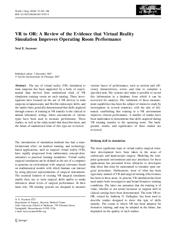 (PDF) VR to OR a review of the evidence that virtual reality