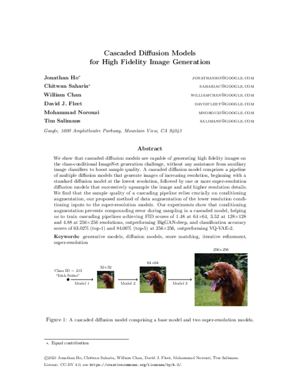 (PDF) Cascaded Diffusion Models for High Fidelity Image Generation