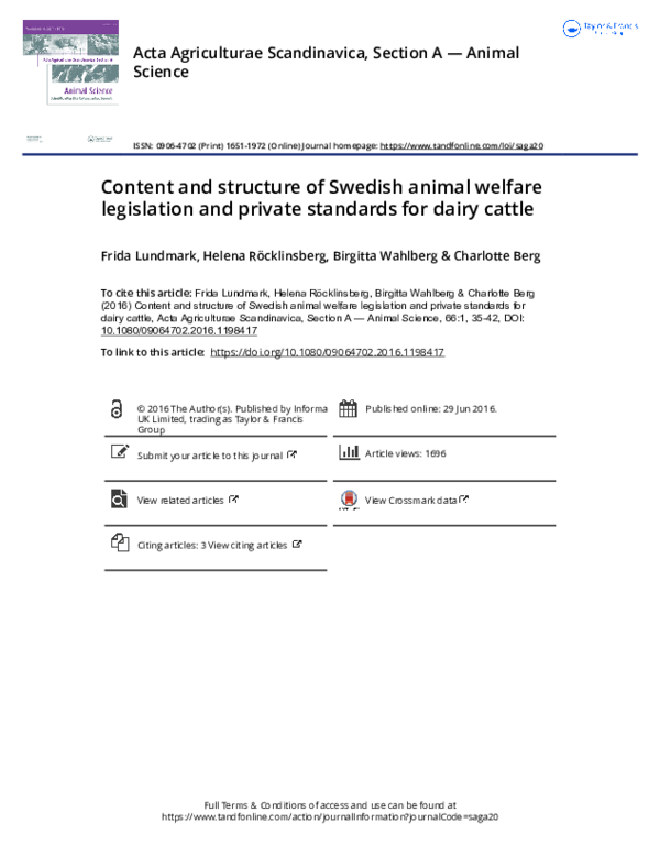 (PDF) Content and structure of Swedish animal welfare legislation and ...