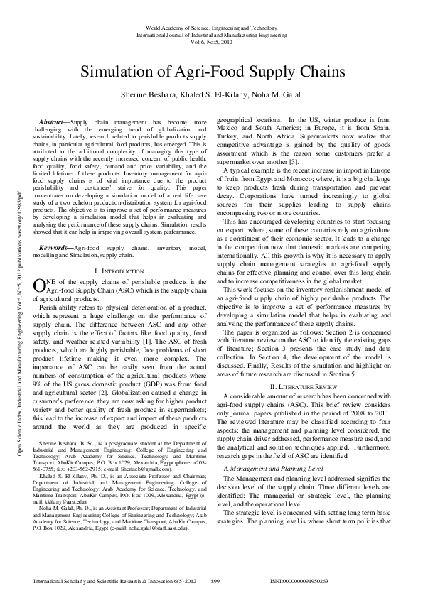 (PDF) Simulation of Agri-Food Supply Chains