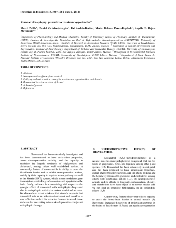 (PDF) Resveratrol in epilepsy preventive or treatment opportunities