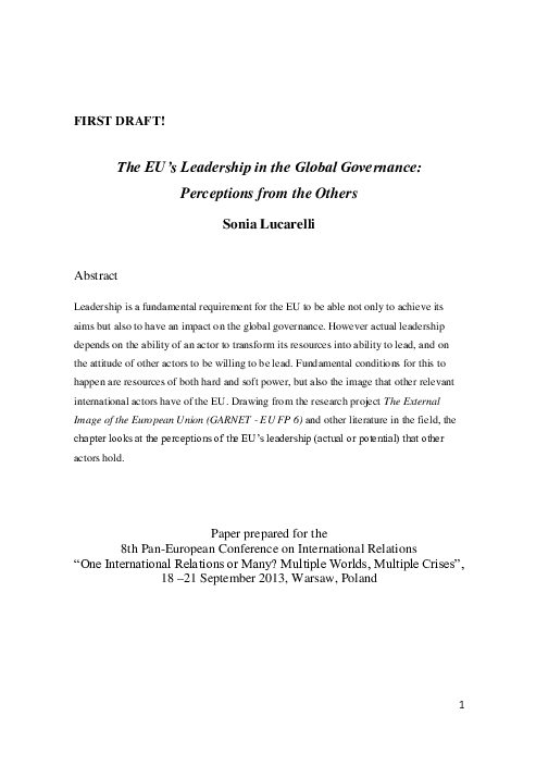 (PDF) The EU's Leadership in the Global Governance