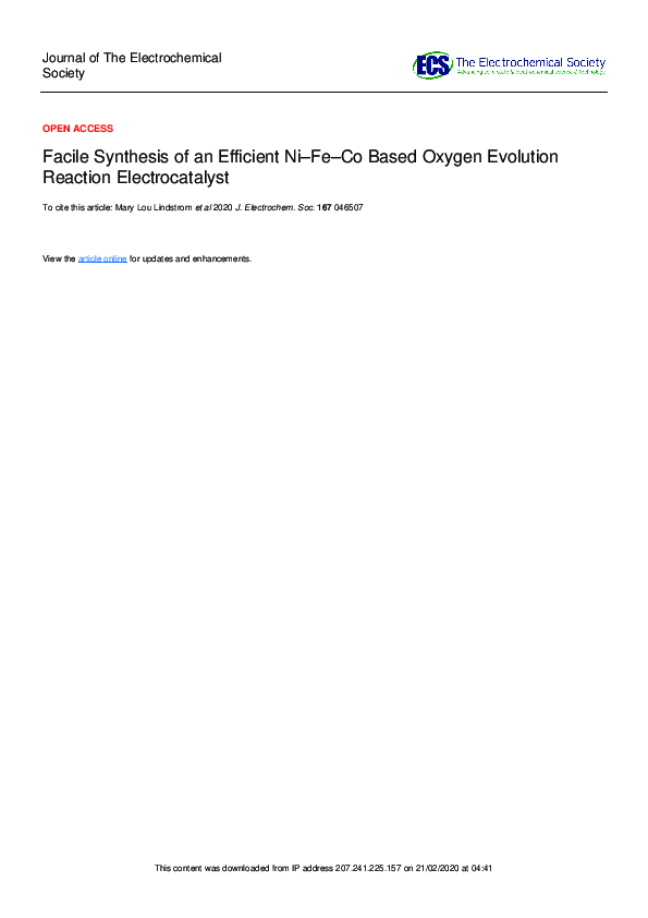 (PDF) Facile Synthesis of an Efficient Ni–Fe–Co Based Oxygen Evolution ...