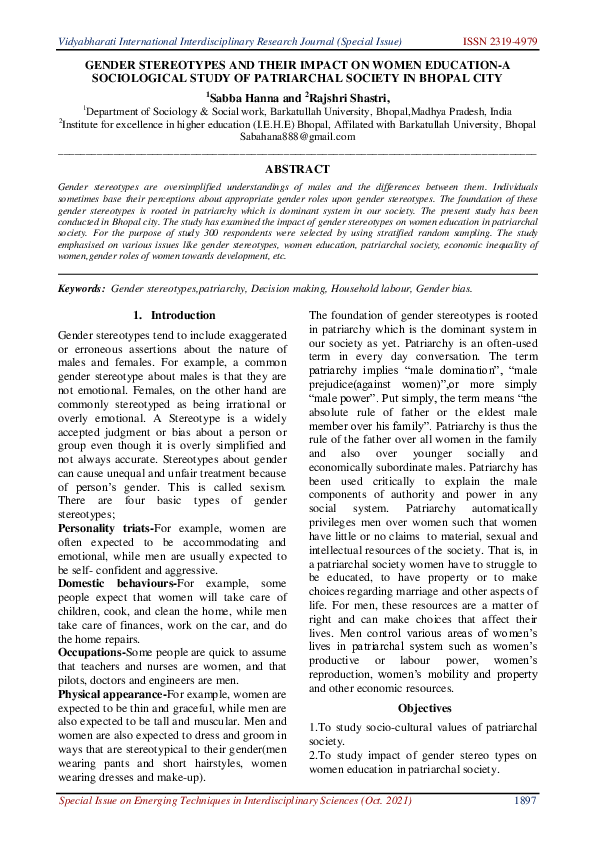 (PDF) GENDER STEREOTYPES AND THEIR IMPACT ON WOMEN EDUCATION-A ...