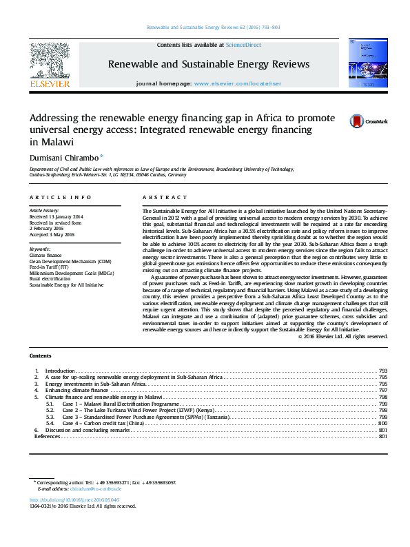 (PDF) Addressing the renewable energy financing gap in Africa to ...