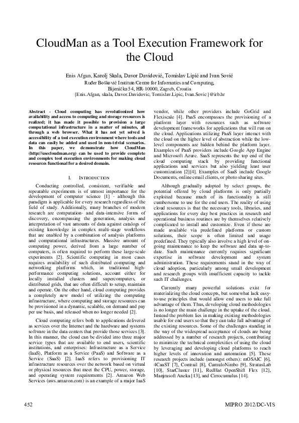 (PDF) CloudMan as a tool execution framework for the cloud