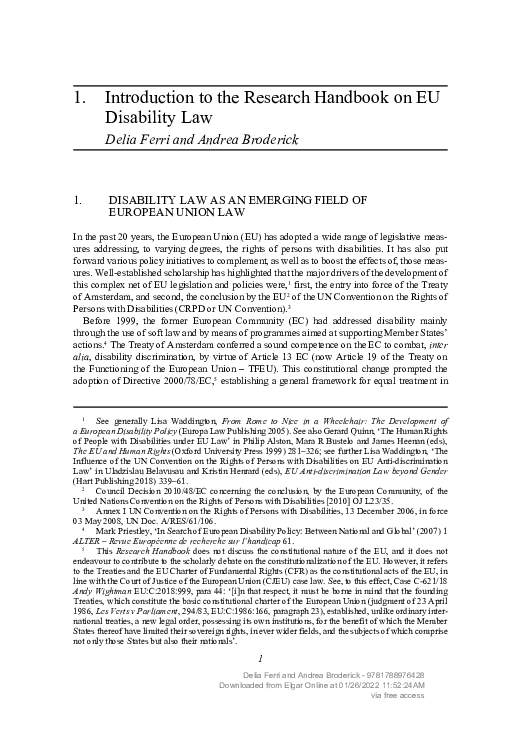 (PDF) Introduction to the Research Handbook on EU Disability Law
