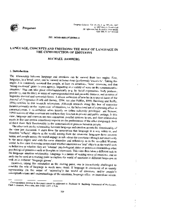 (PDF) Language, concepts and emotions: The role of language in the ...