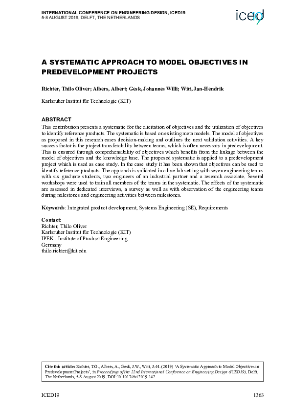 (PDF) A Systematic Approach to Model Objectives in Predevelopment Projects