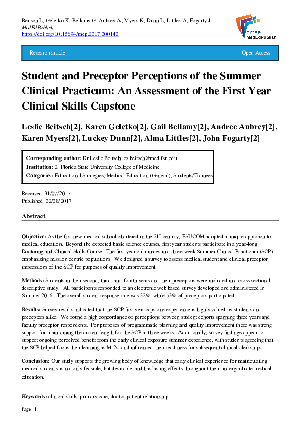 (PDF) Student and Preceptor Perceptions of the Summer Clinical ...