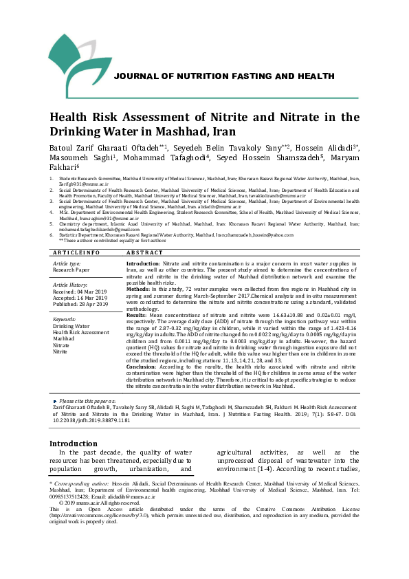 (PDF) Health-Risk Assessment of Nitrite and Nitrate in the Drinking ...