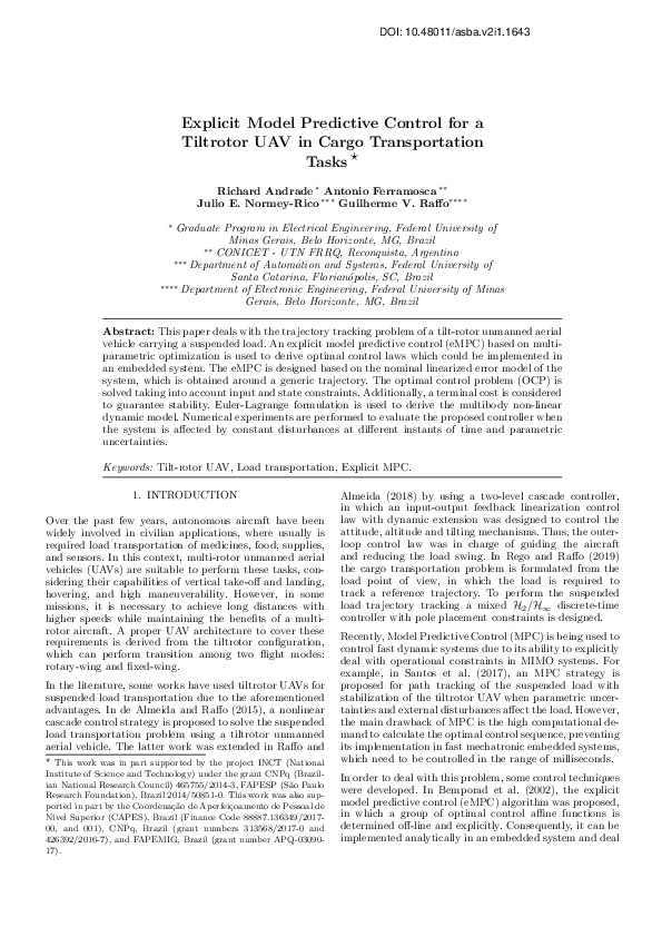 (PDF) Explicit Model Predictive Control for a Tiltrotor UAV in Cargo ...