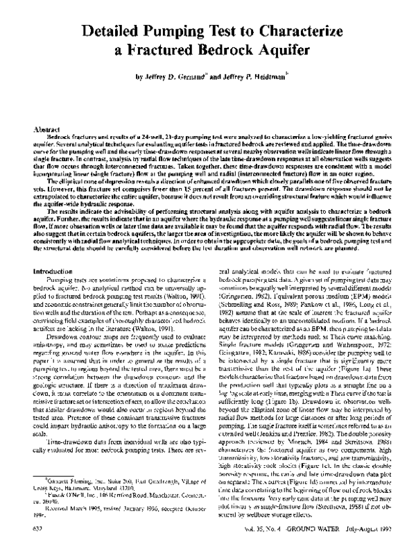 (PDF) Detailed Pumping Test to Characterize a Fractured Bedrock Aquifer