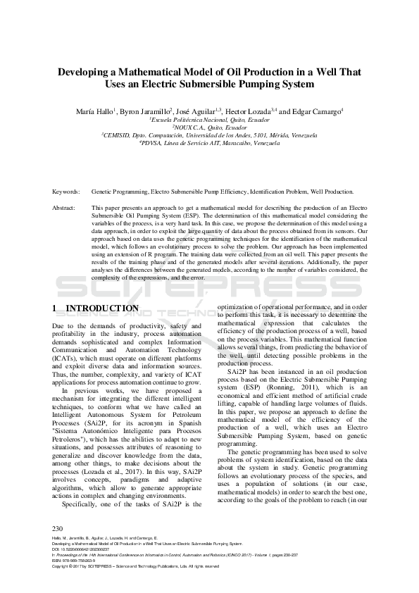 (PDF) Developing a Mathematical Model of Oil Production in a Well That ...